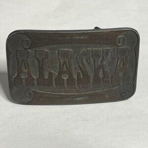 VTG 70's 80's State of Alaska Brass Belt Buckle 3.75"x2.25" Collectible USA